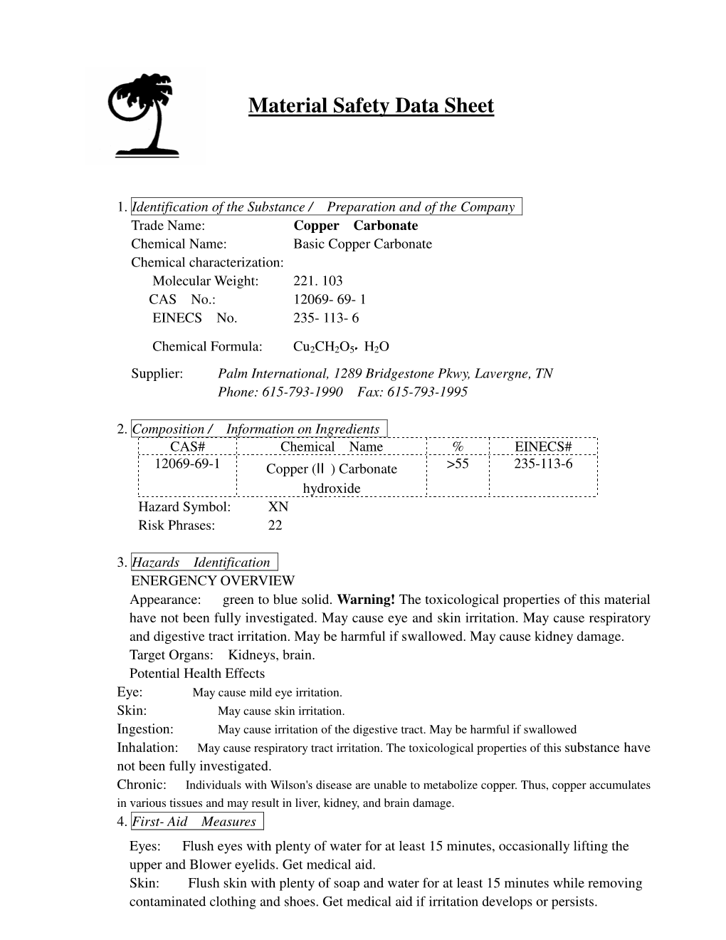 Material Safety Data Sheet