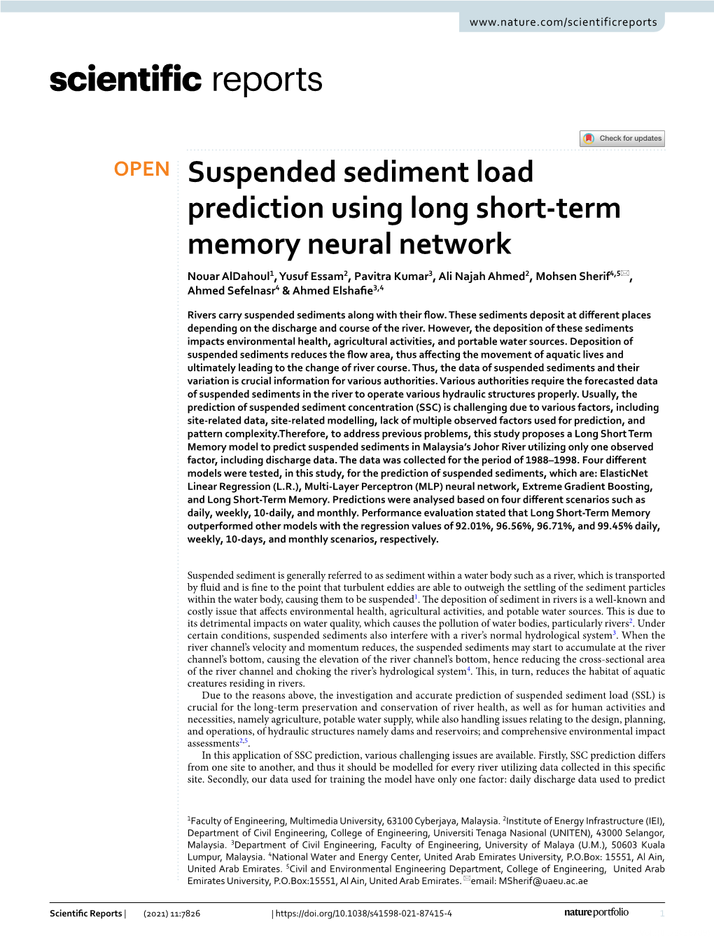 Suspended Sediment Load Prediction Using Long Short-Term Memory