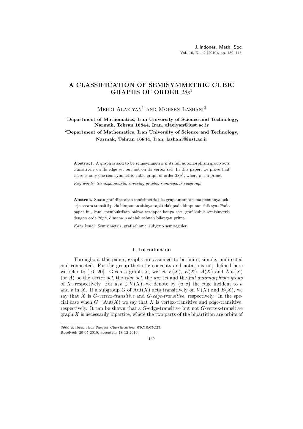 A CLASSIFICATION of SEMISYMMETRIC CUBIC GRAPHS of ORDER 28P2