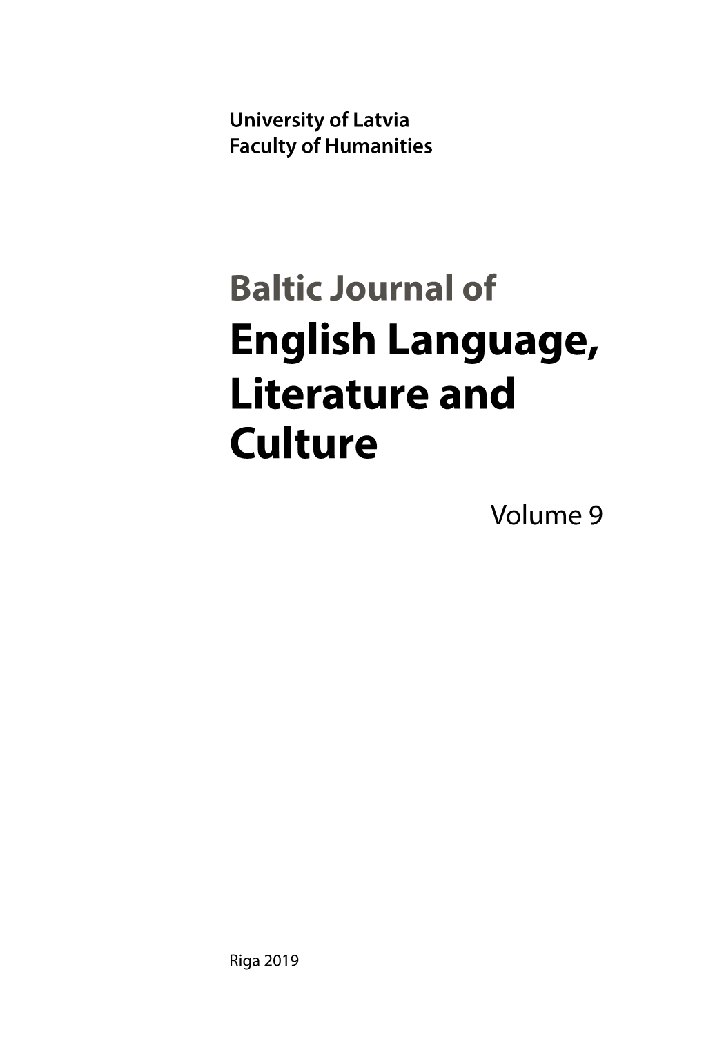 Baltic Journal of English Language, Literature and Culture