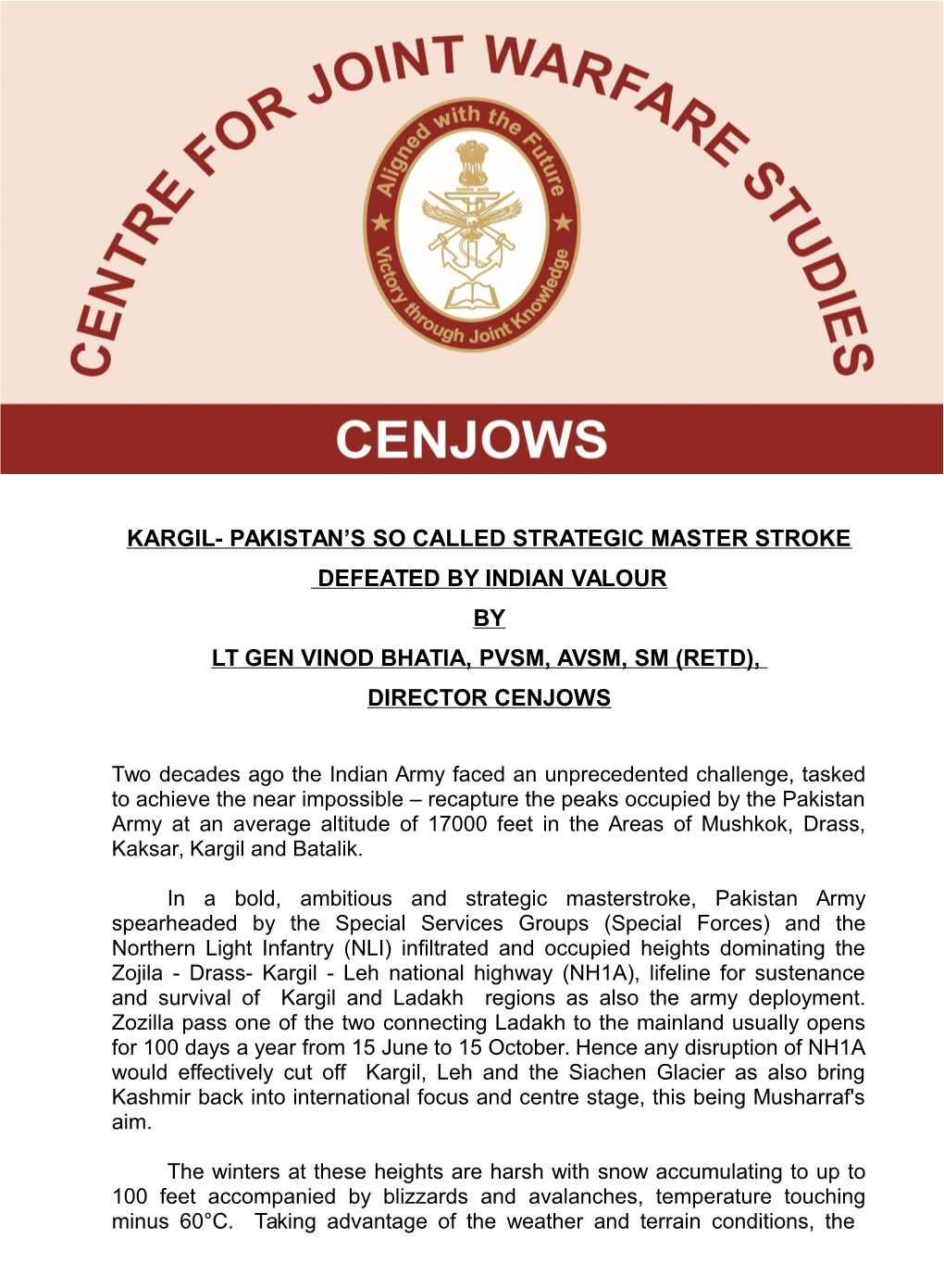 Kargil- Pakistan's So Called Strategic Master Stroke