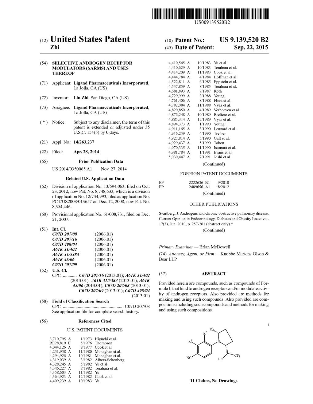 (12) United States Patent (10) Patent No.: US 9,139,520 B2 Zhi (45) Date of Patent: Sep