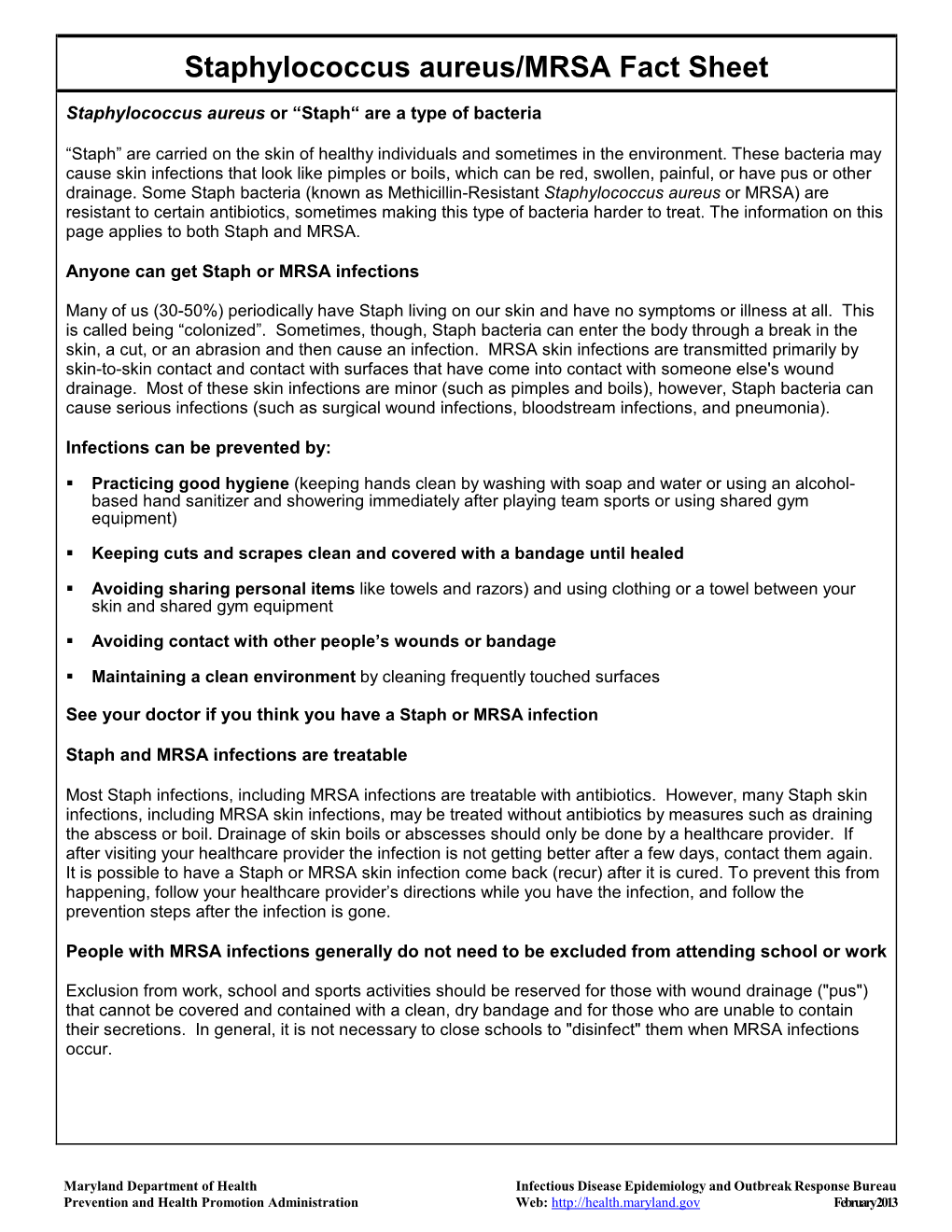 Staphylococcus Aureus/MRSA Fact Sheet