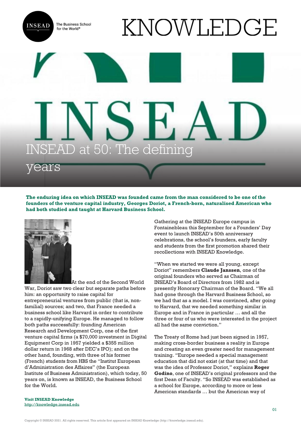 INSEAD at 50: the Defining Years