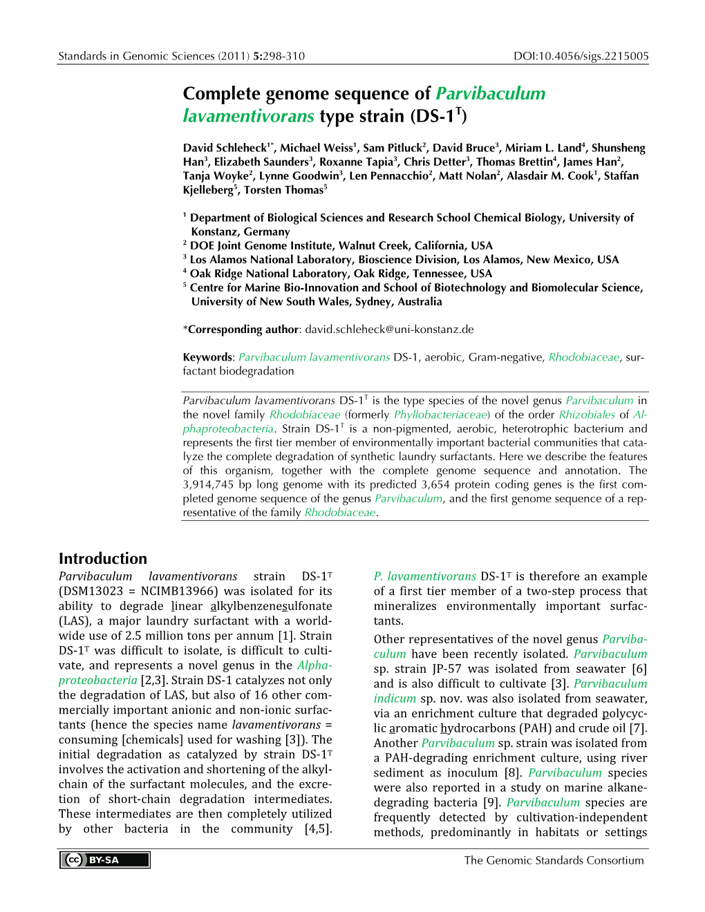 Parvibaculum Lavamentivorans Type Strain (DS-1T)