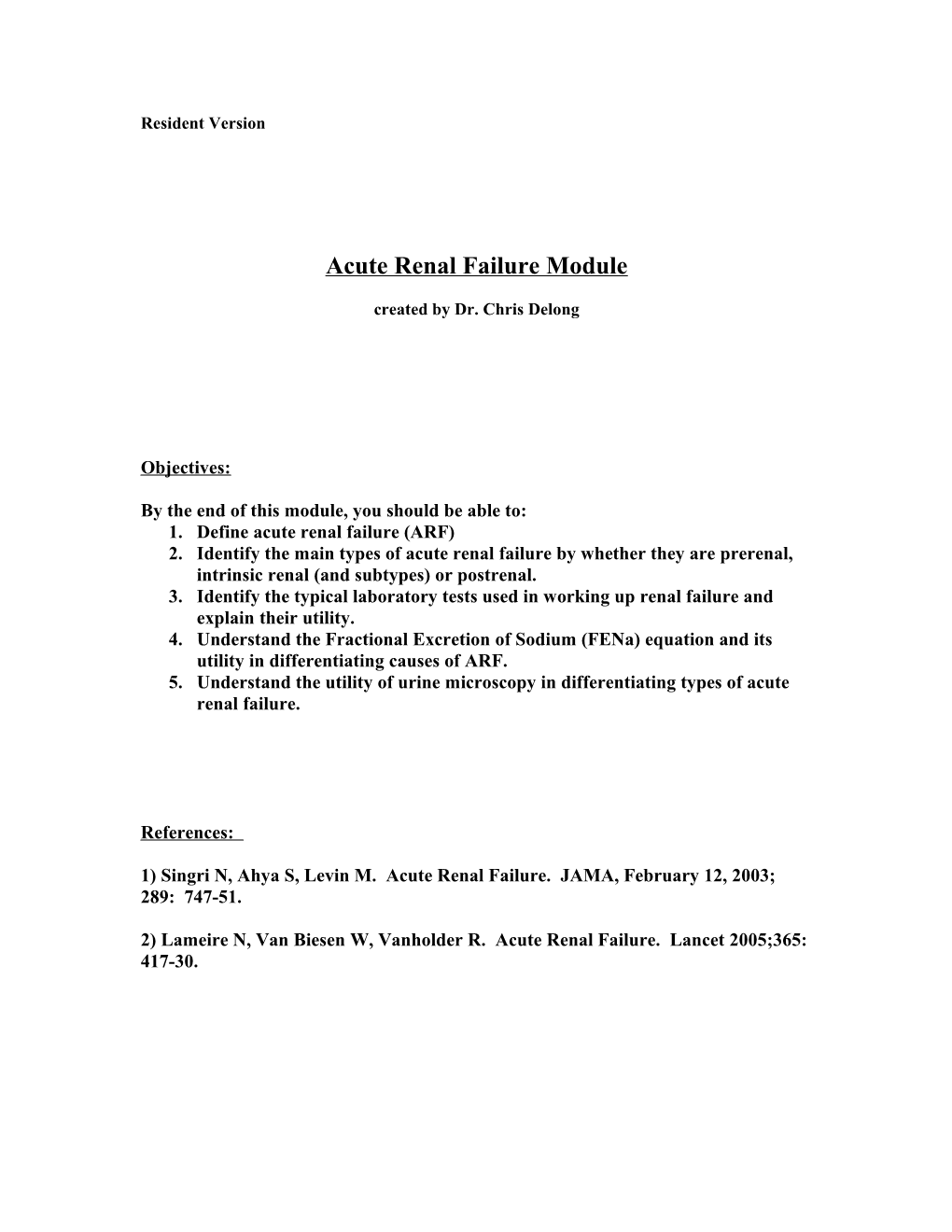 Acute Renal Failure Module