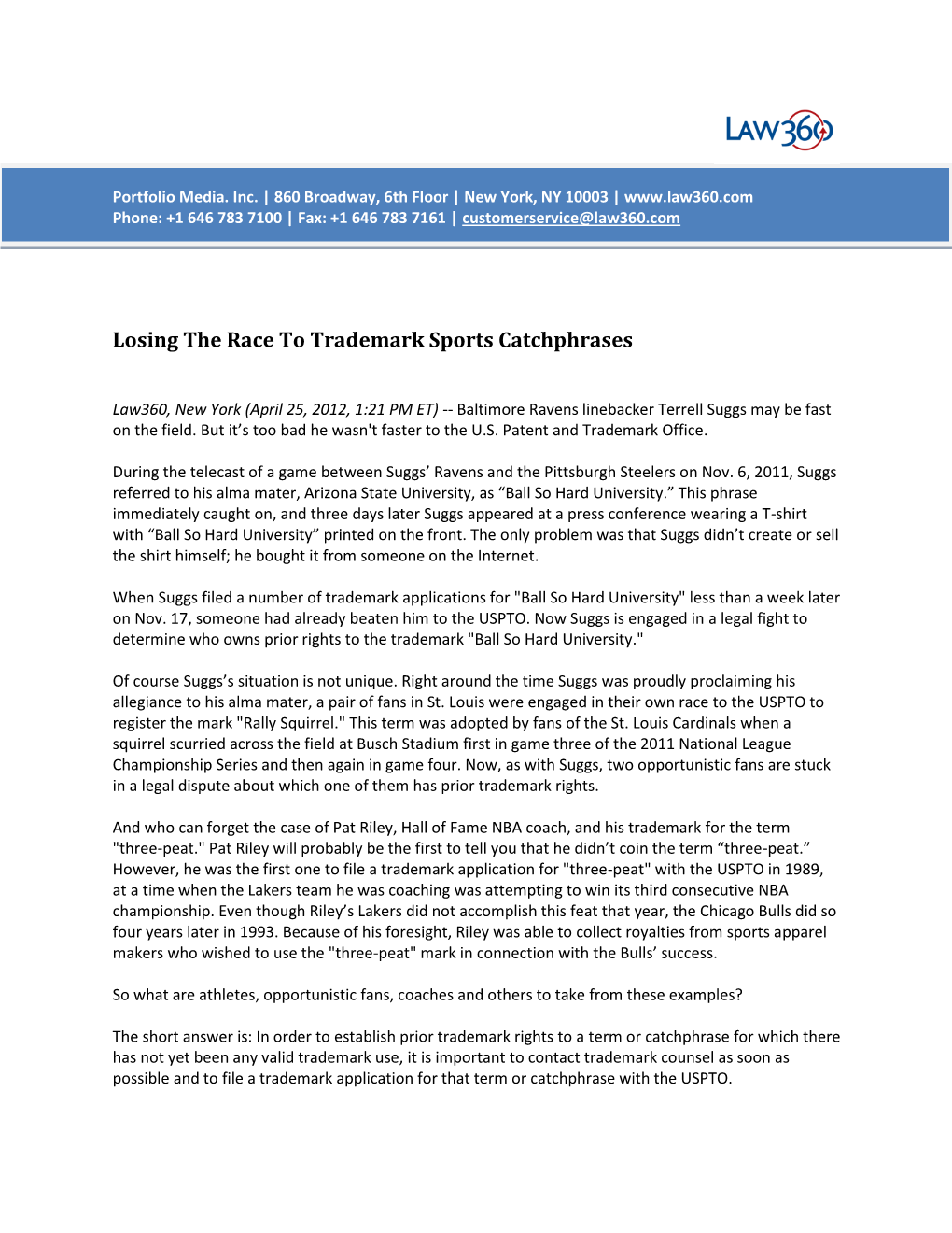 Losing the Race to Trademark Sports Catchphrases