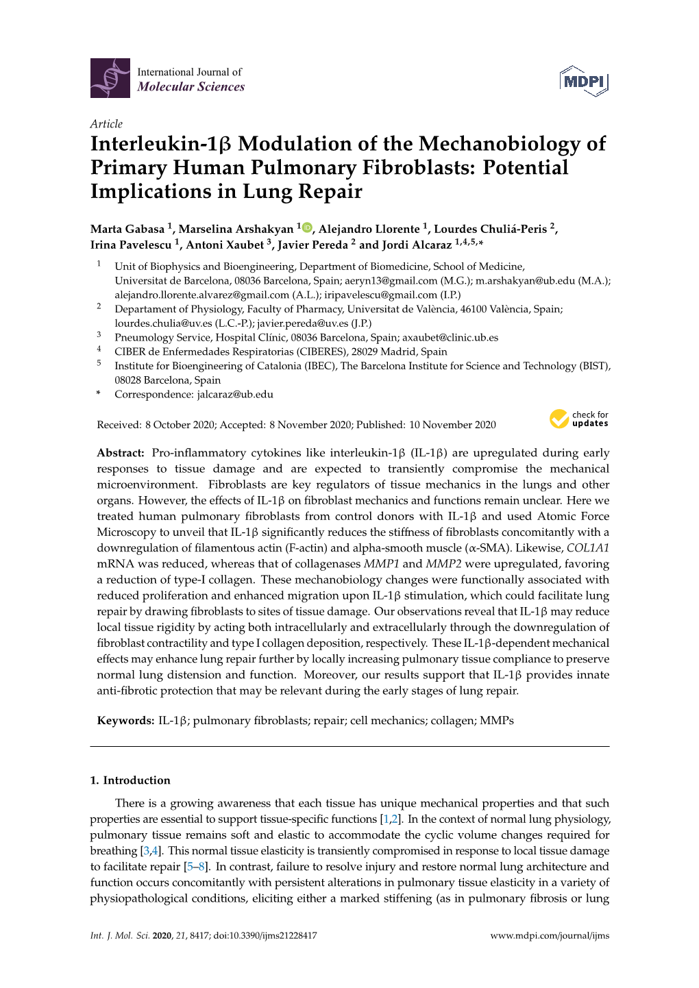 Interleukin-1 Modulation of the Mechanobiology of Primary Human Pulmonary Fibroblasts: Potential Implications in Lung Repair