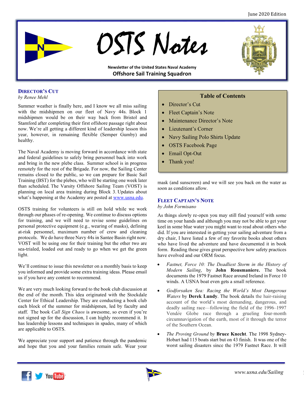 OSTS Notes Newsletter of the United States Naval Academy Offshore Sail Training Squadron