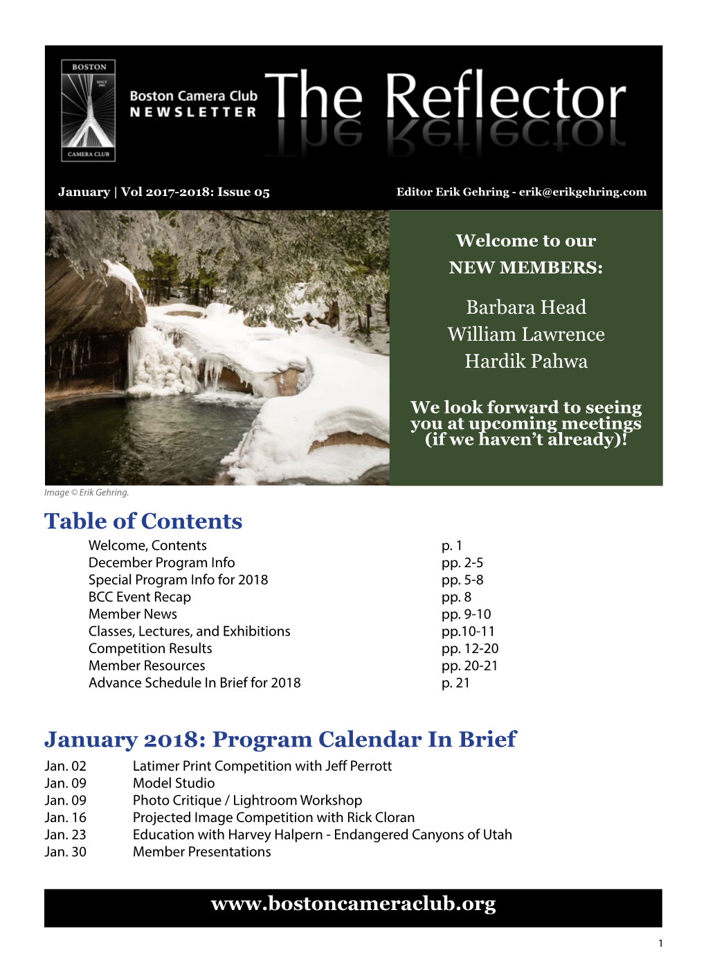 Table of Contents January 2018: Program