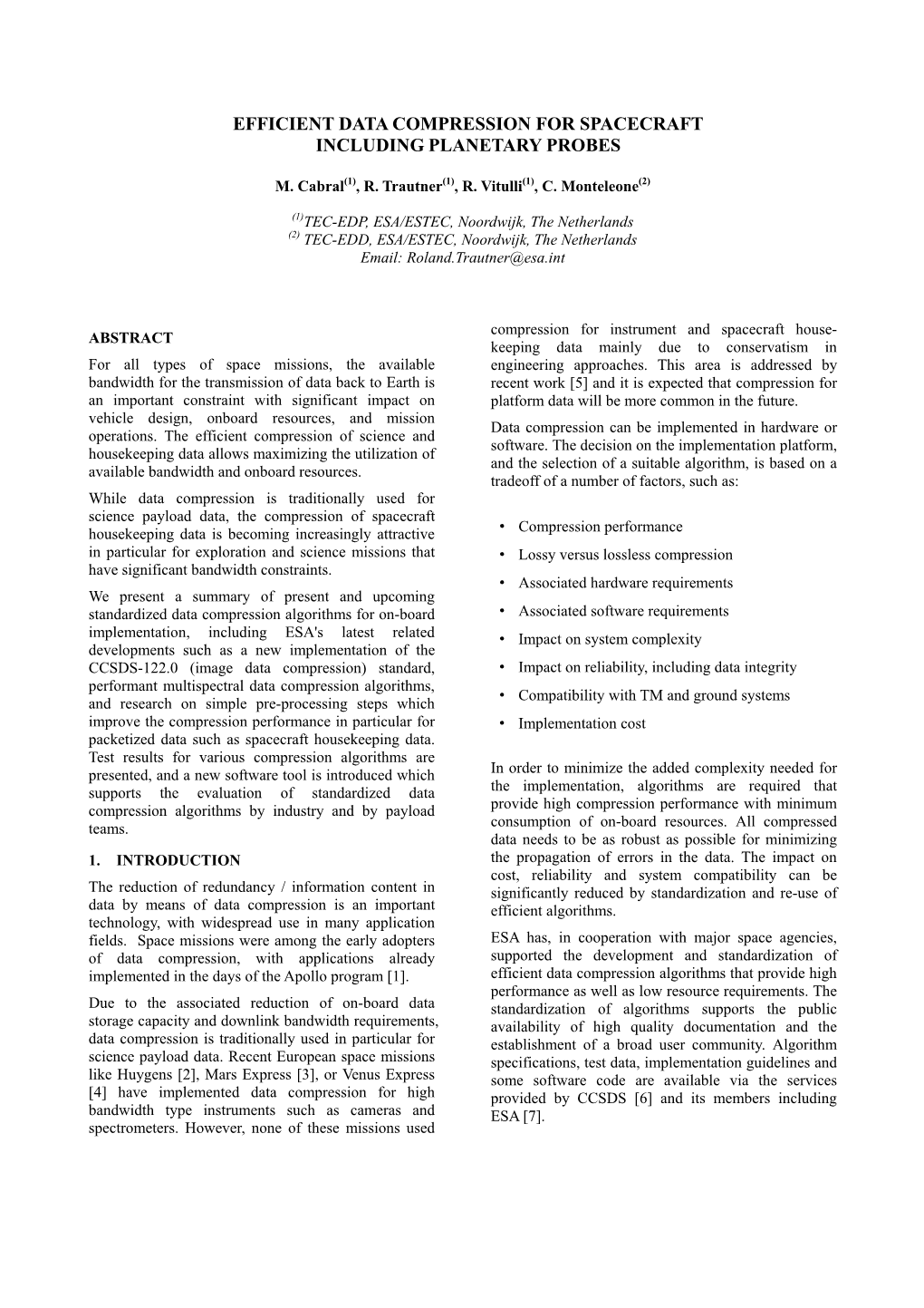 Efficient Data Compression for Spacecraft Including Planetary Probes