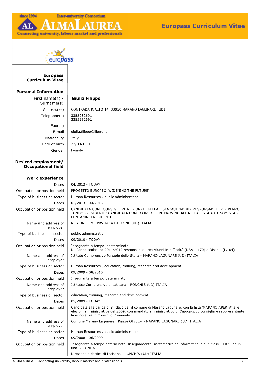 Europass Curriculum Vitae