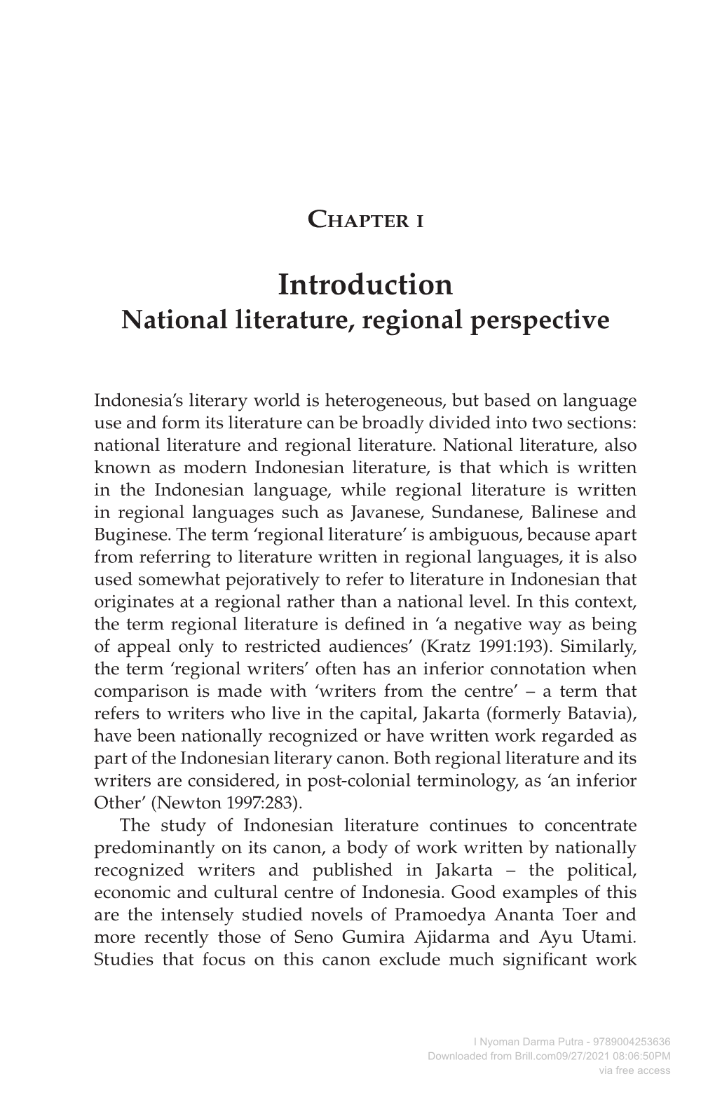 Introduction National Literature, Regional Perspective