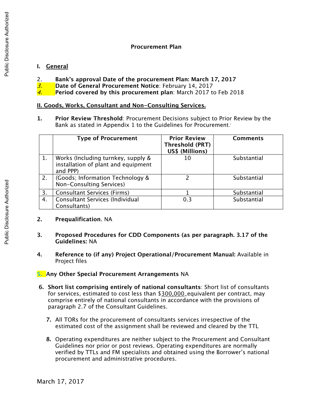 Date of General Procurement Notice: February 14, 2017 4