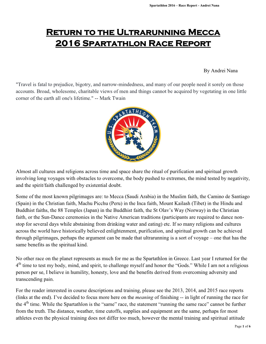 The Ultrarunning Mecca 2016 Spartathlon Race Report