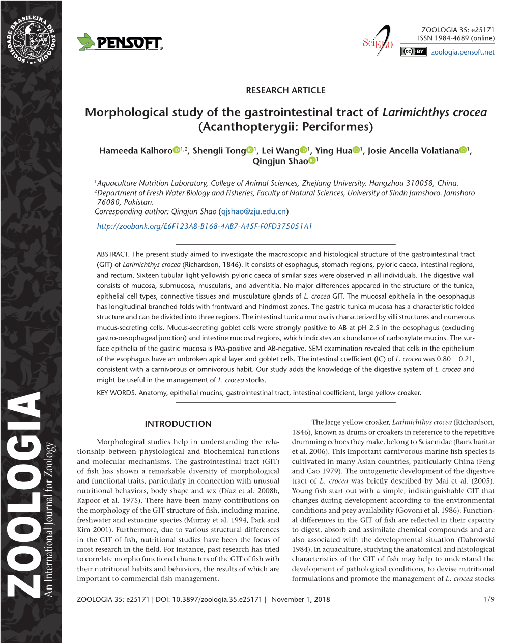 ﻿Morphological Study of the Gastrointestinal Tract of Larimichthys