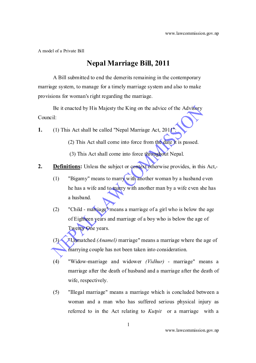 Nepal Marriage Bill, 2011