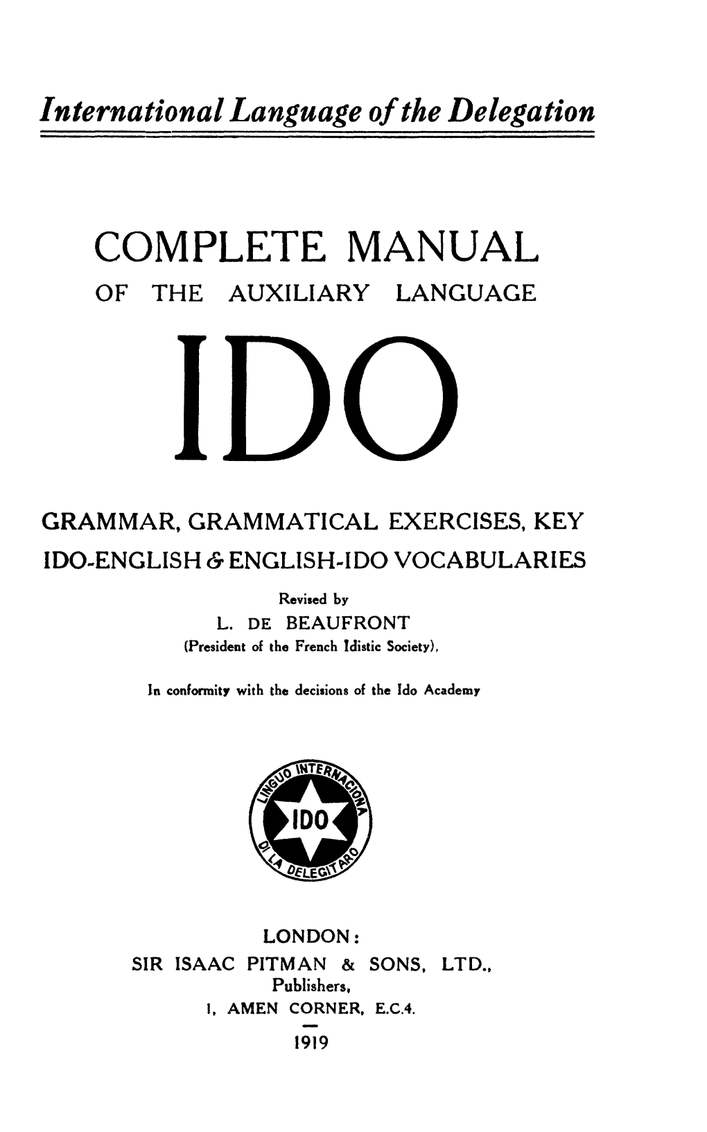 Complete Manual of the Auxiliary Language