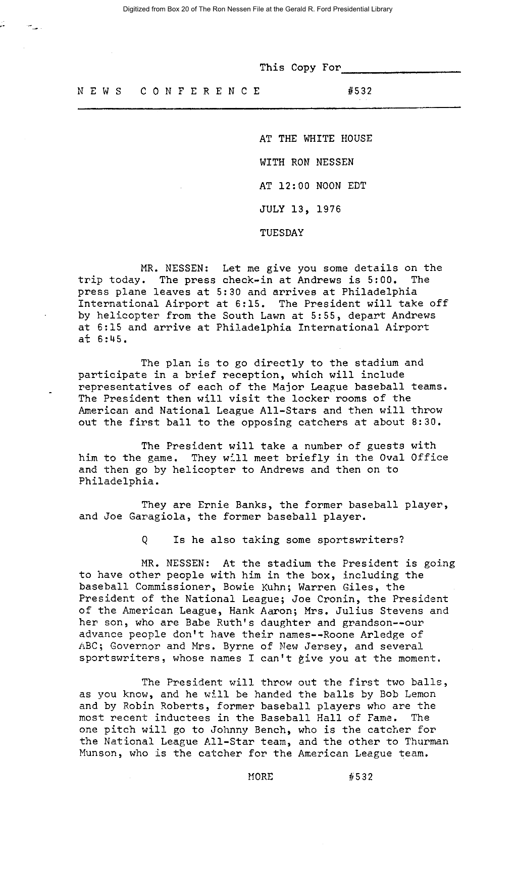 Press Secretary Briefings, 7/13/76