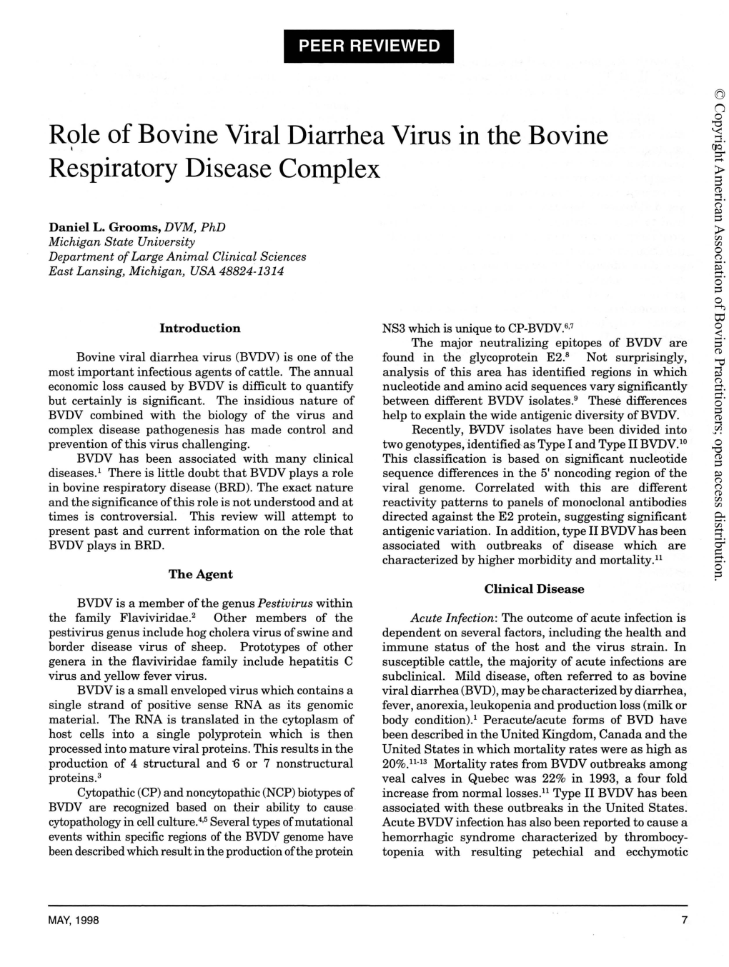 Role of Bovine Viral Diarrhea Virus in the Bovine Respiratory Disease Complex