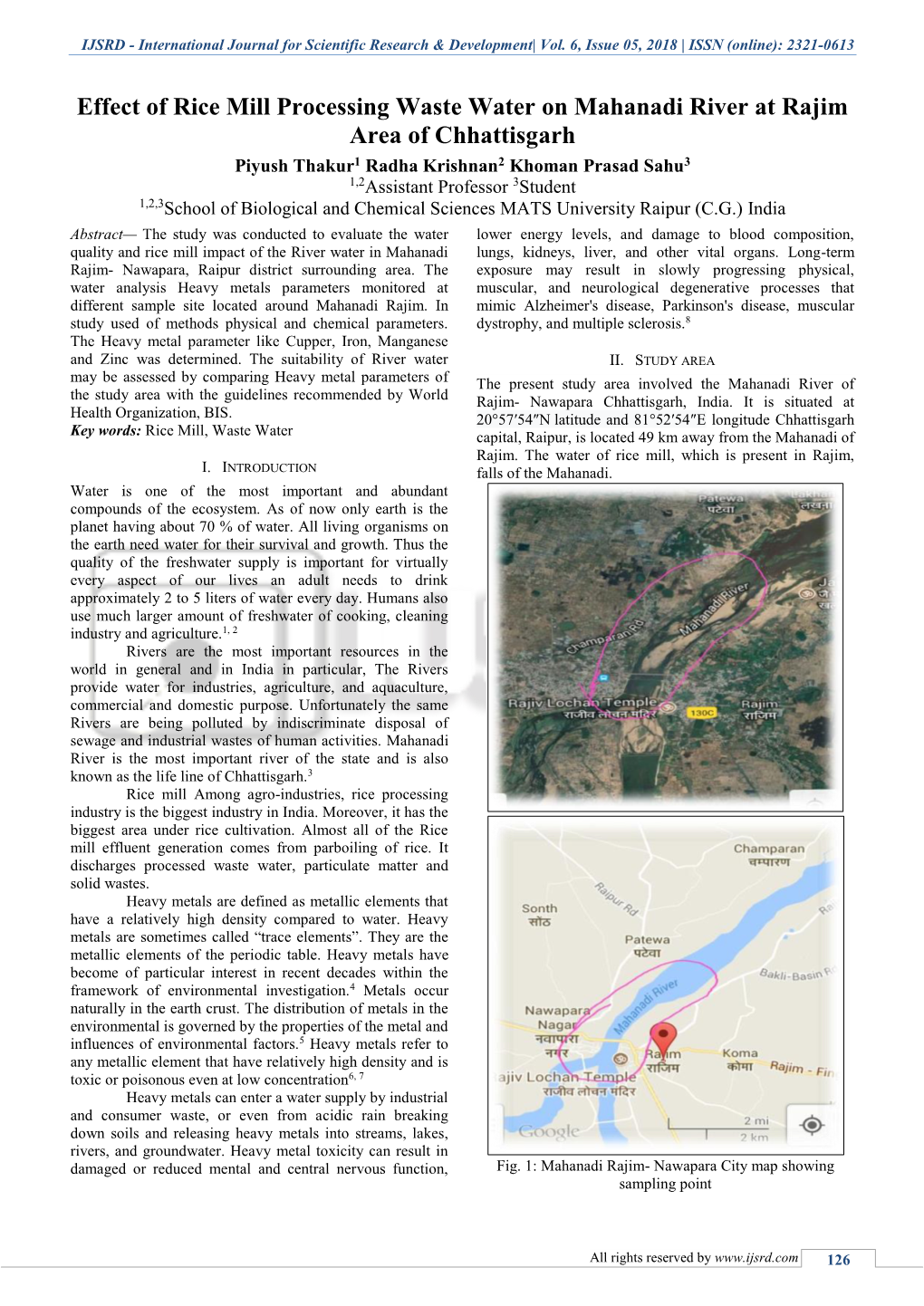 Effect of Rice Mill Processing Waste Water on Mahanadi River at Rajim