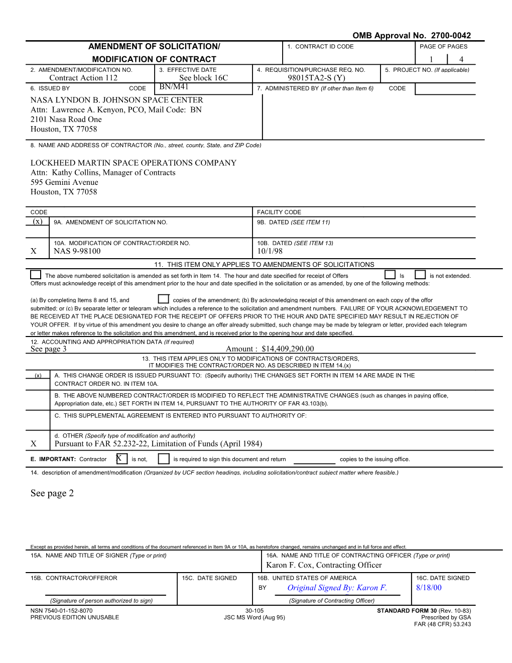 Amedment of Solicitation/Modification of Contract