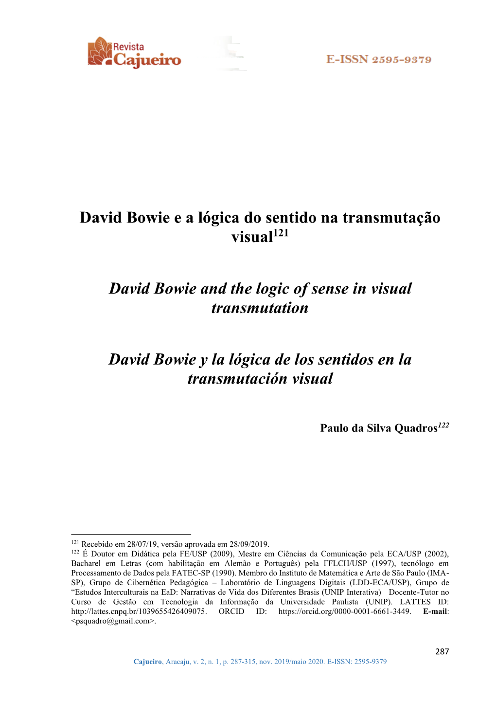 David Bowie E a Lógica Do Sentido Na Transmutação Visual121