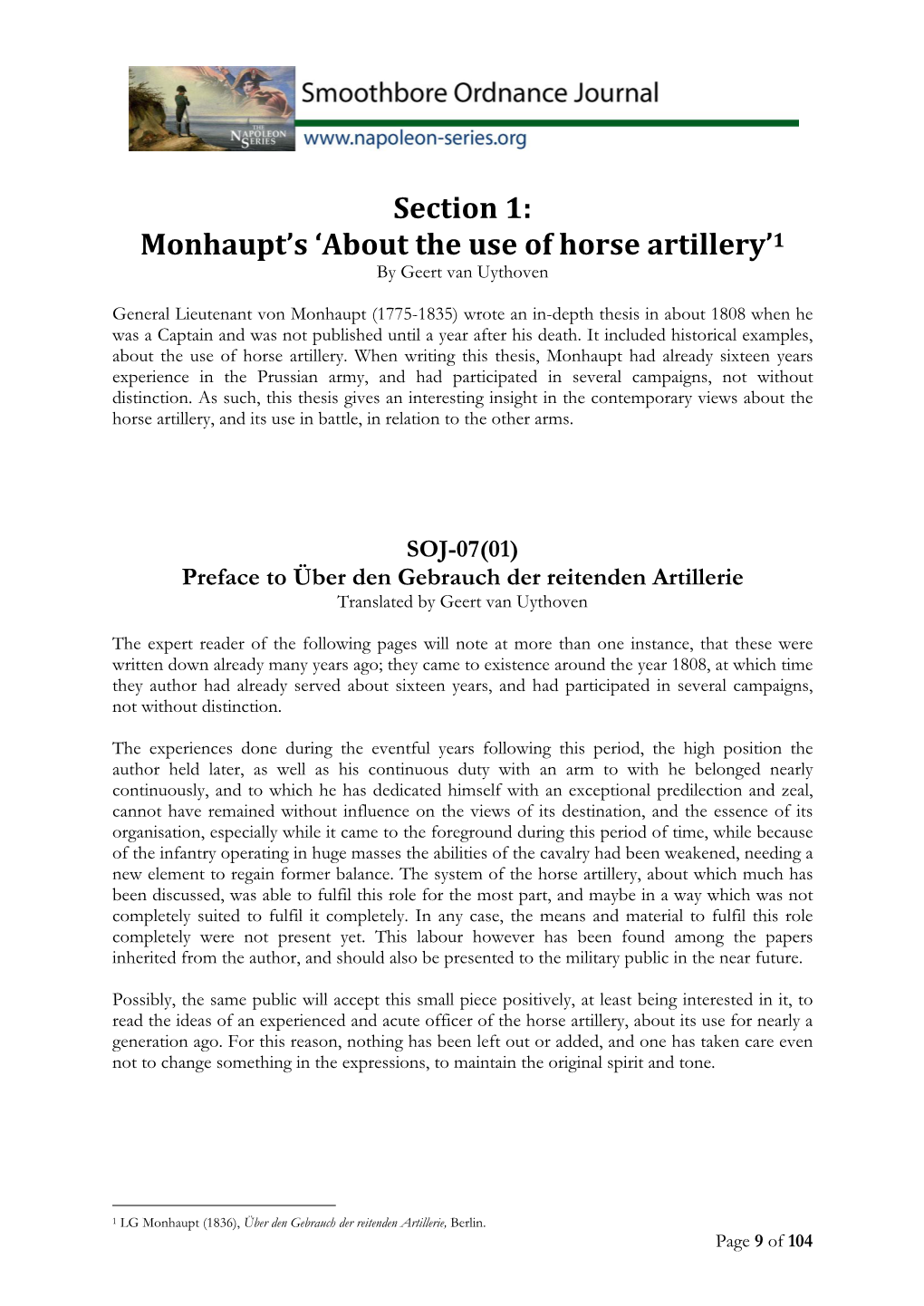 Monhaupt's 'About the Use of Horse Artillery'