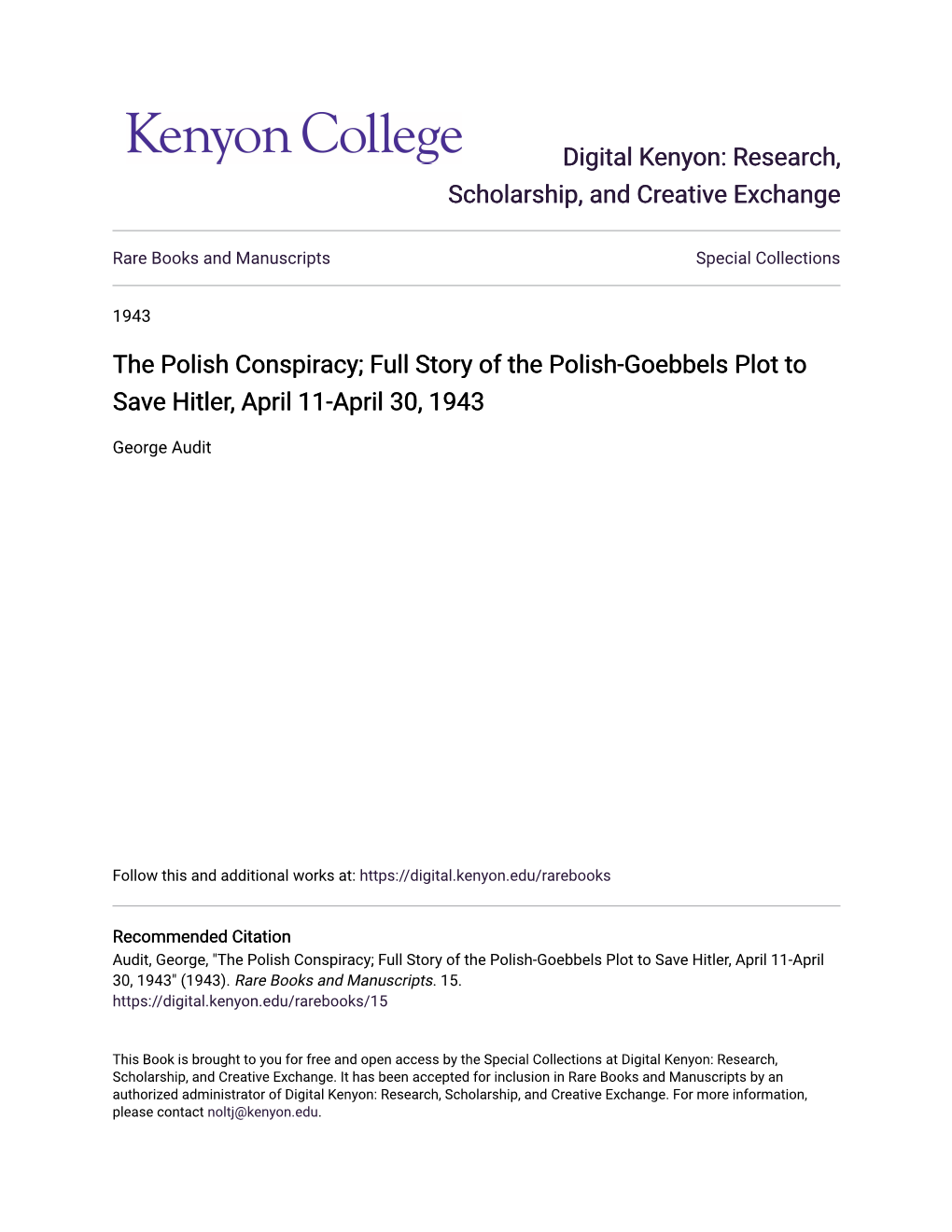 The Polish Conspiracy; Full Story of the Polish-Goebbels Plot to Save Hitler, April 11-April 30, 1943