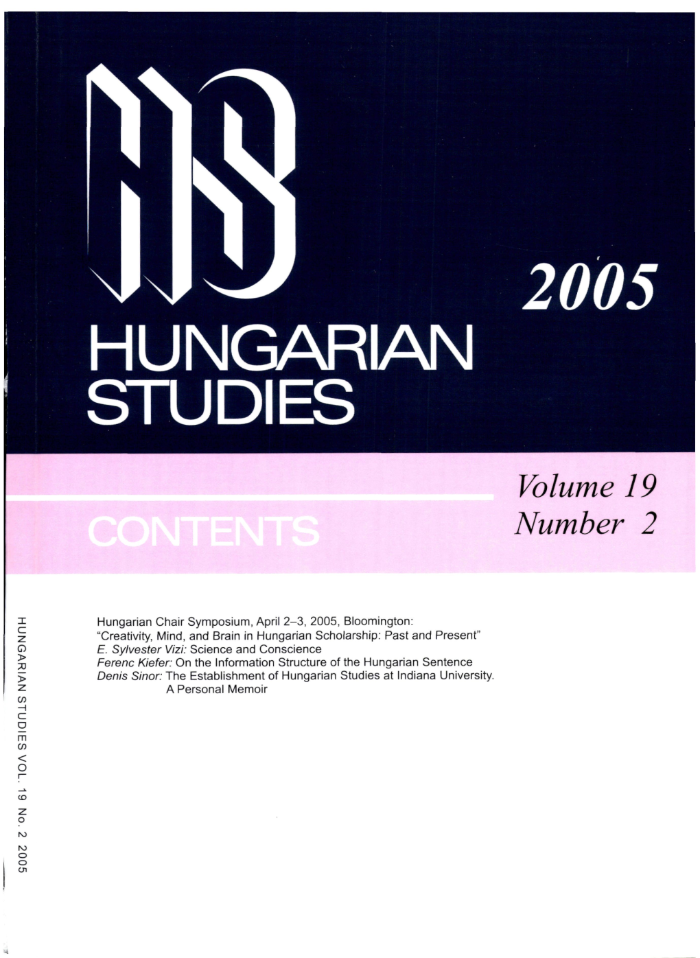 HUNGARIAN STUDIES 19. No. 2. Nemzetközi Magyar Filológiai