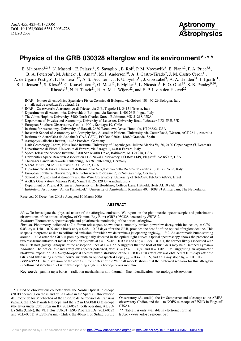Physics of the GRB 030328 Afterglow and Its Environment�,