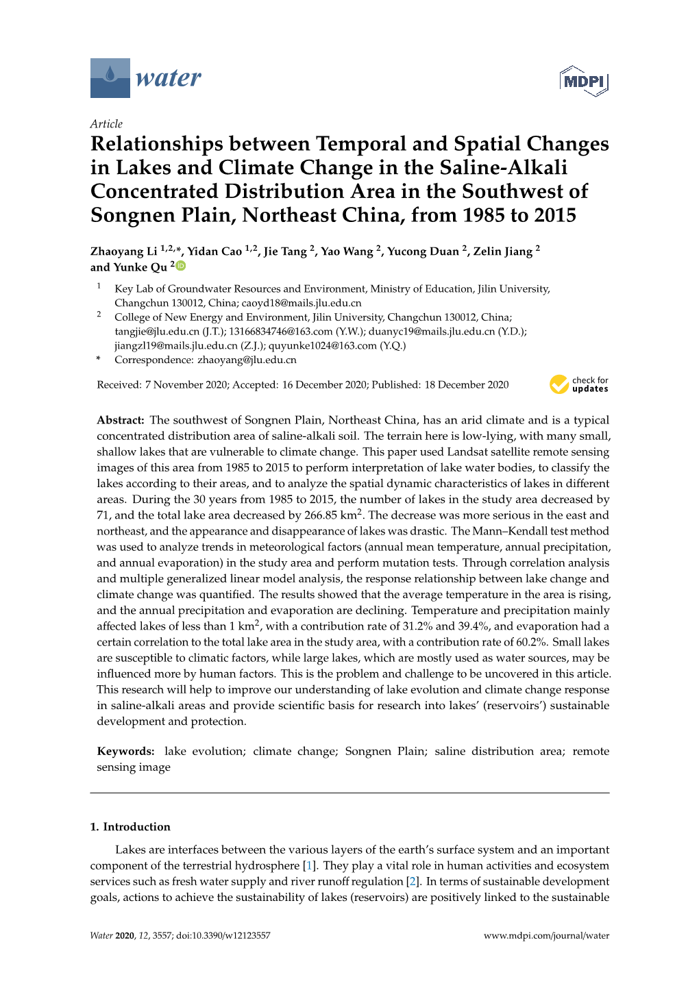 Relationships Between Temporal and Spatial Changes in Lakes