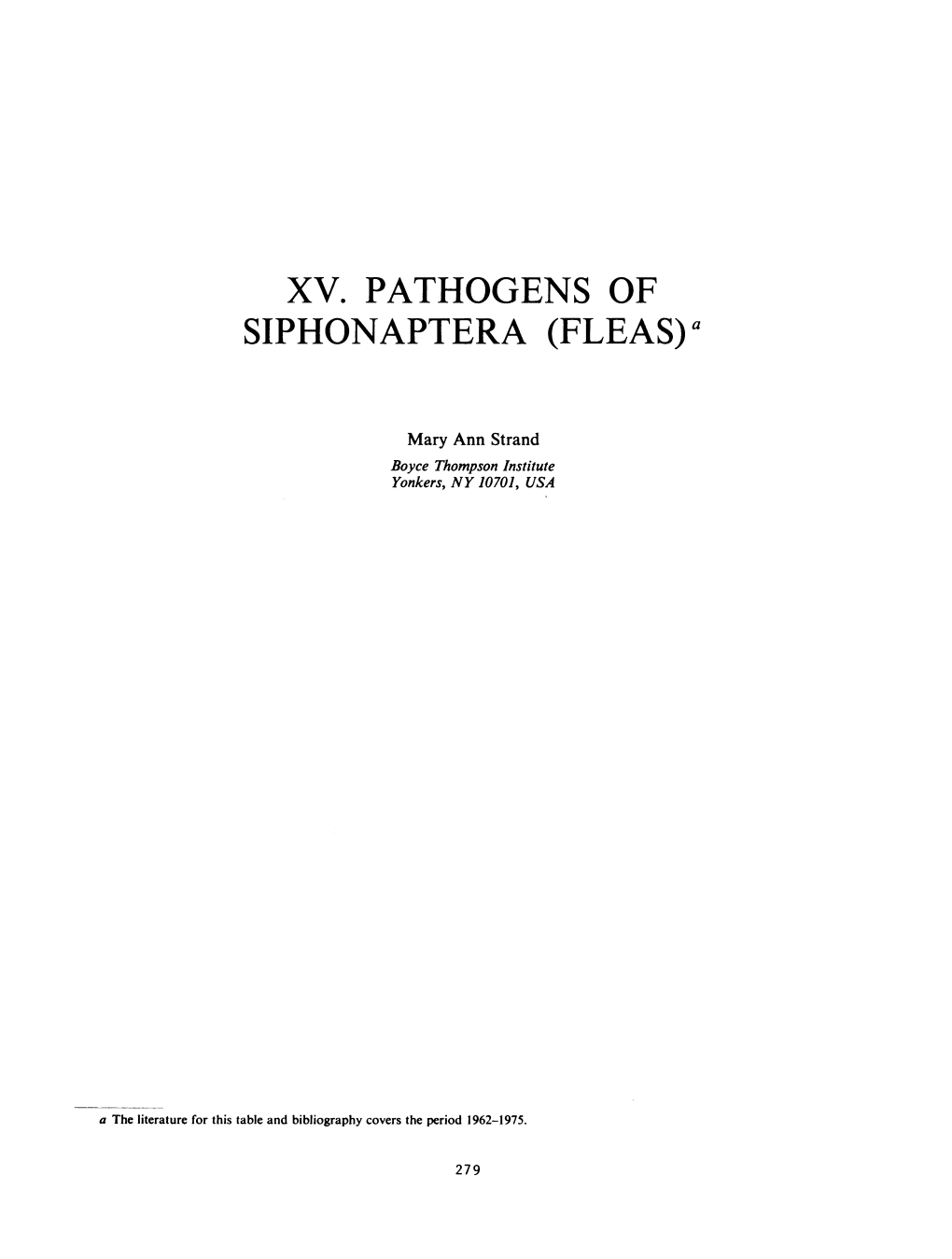 XV. PATHOGENS of SIPHONAPTERA (FLEAS)A
