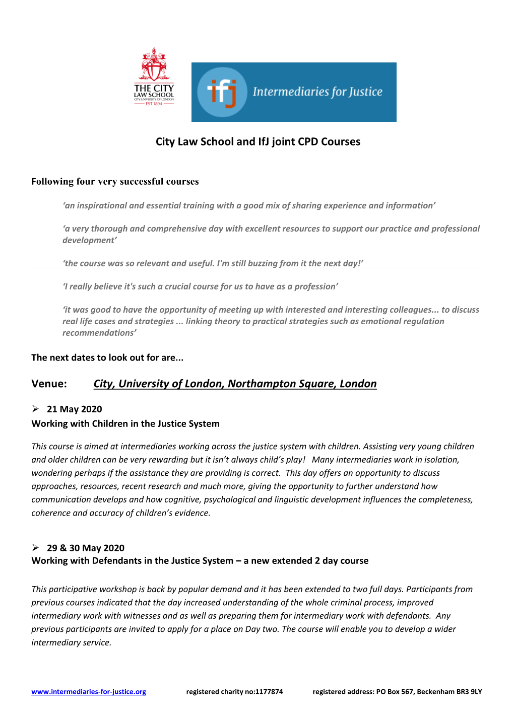 City Law School and Ifj Joint CPD Courses Venue