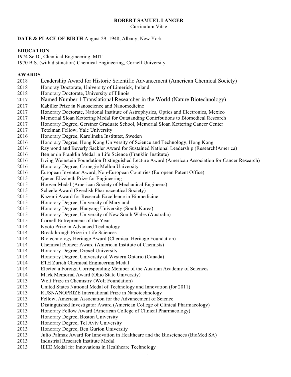 (American Chemical Society) Named Number 1 Translational Researcher