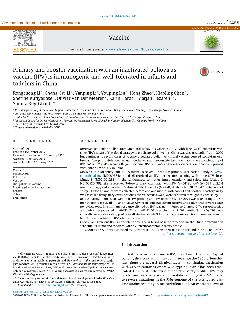 IPV) Is Immunogenic and Well-Tolerated in Infants And