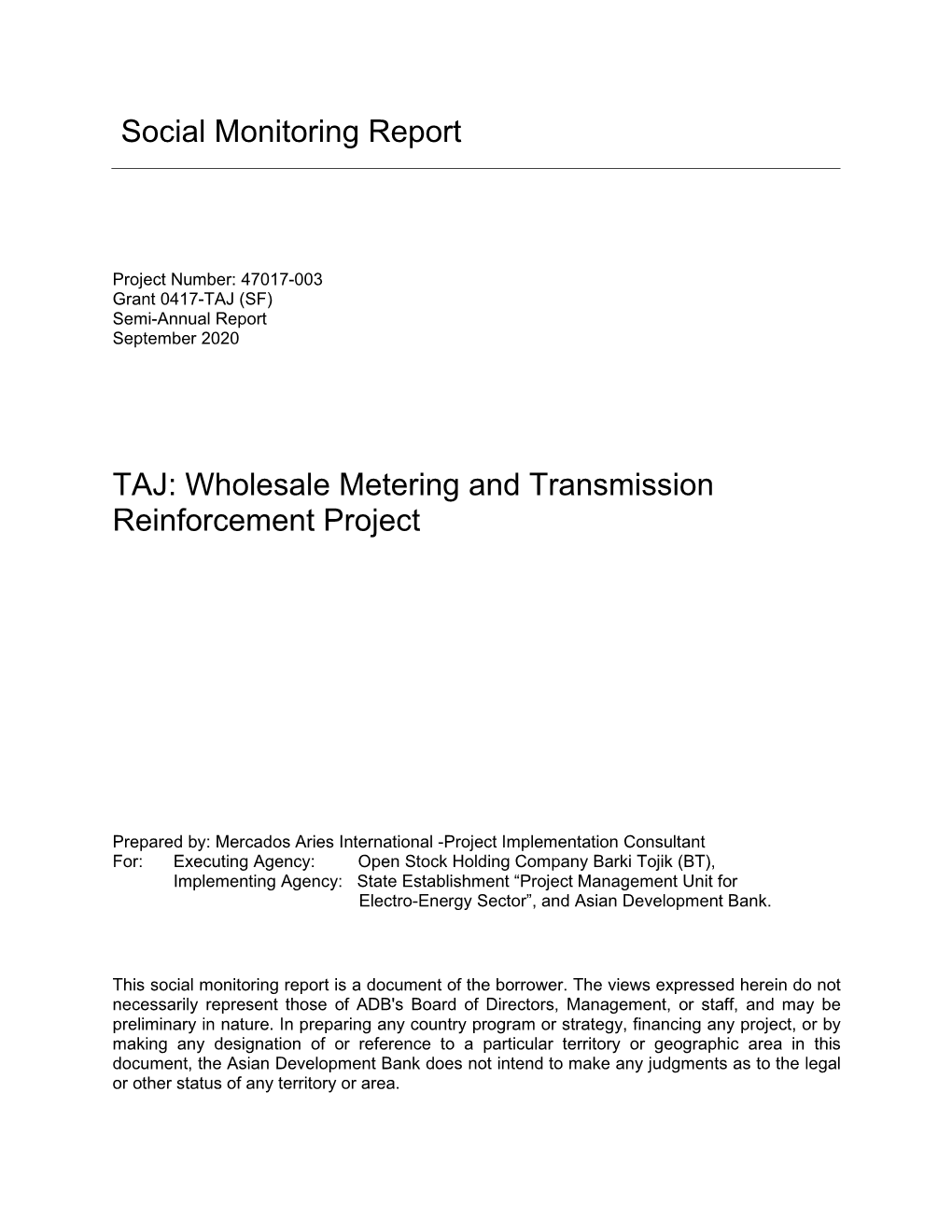 Wholesale Metering and Transmission Reinforcement Project