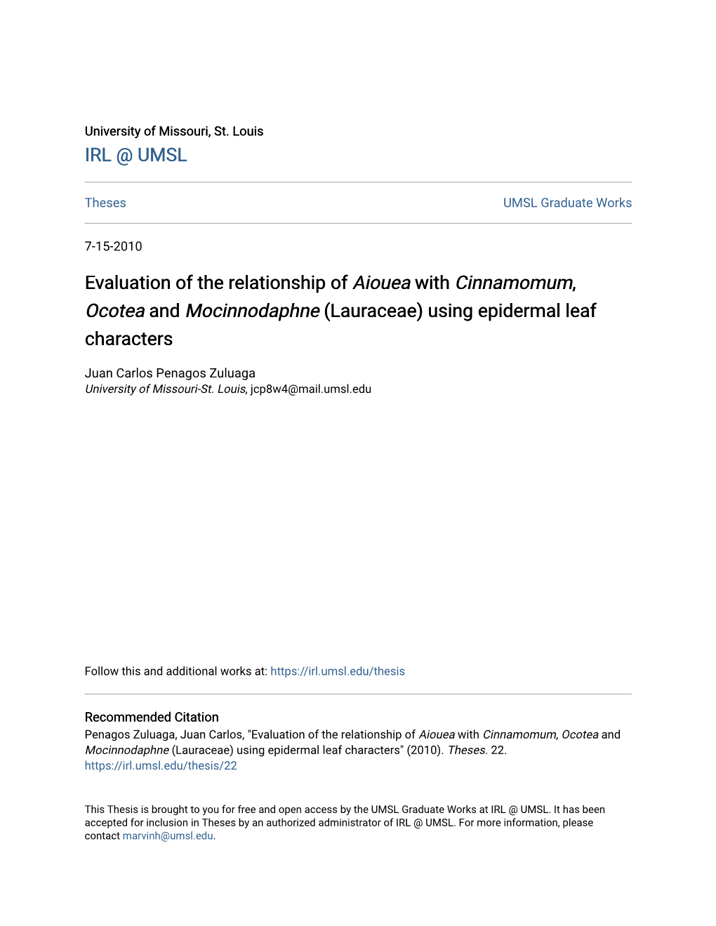 Evaluation of the Relationship of Aiouea with Cinnamomum, Ocotea and Mocinnodaphne (Lauraceae) Using Epidermal Leaf Characters