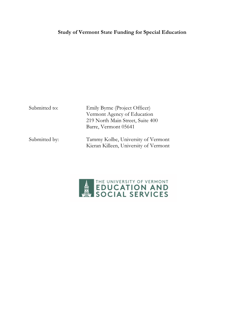 Study of Vermont State Funding for Special Education