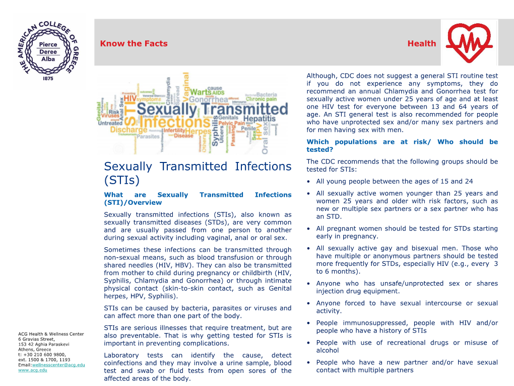 Sexually Transmitted Infections (Stis), Also Known As an STD