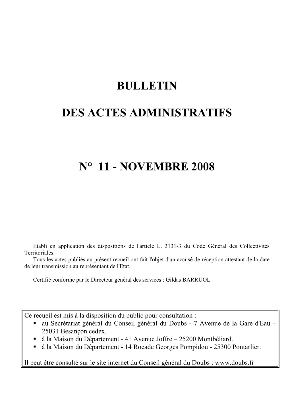 Bulletin Des Actes Administratifs N° 11