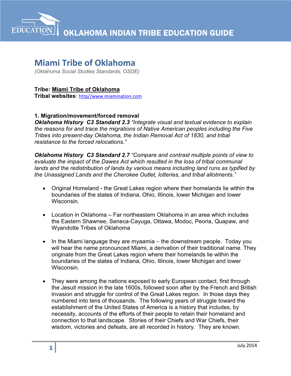 Miami Tribe of Oklahoma (Oklahoma Social Studies Standards, OSDE)