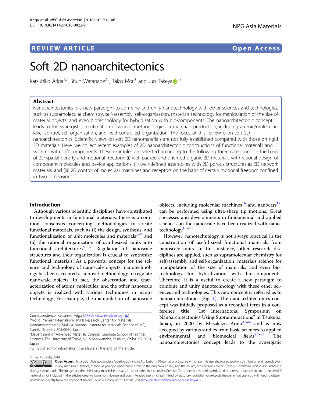 Soft 2D Nanoarchitectonics Katsuhiko Ariga1,2, Shun Watanabe2,3,Taizomori1 and Jun Takeya 1,2