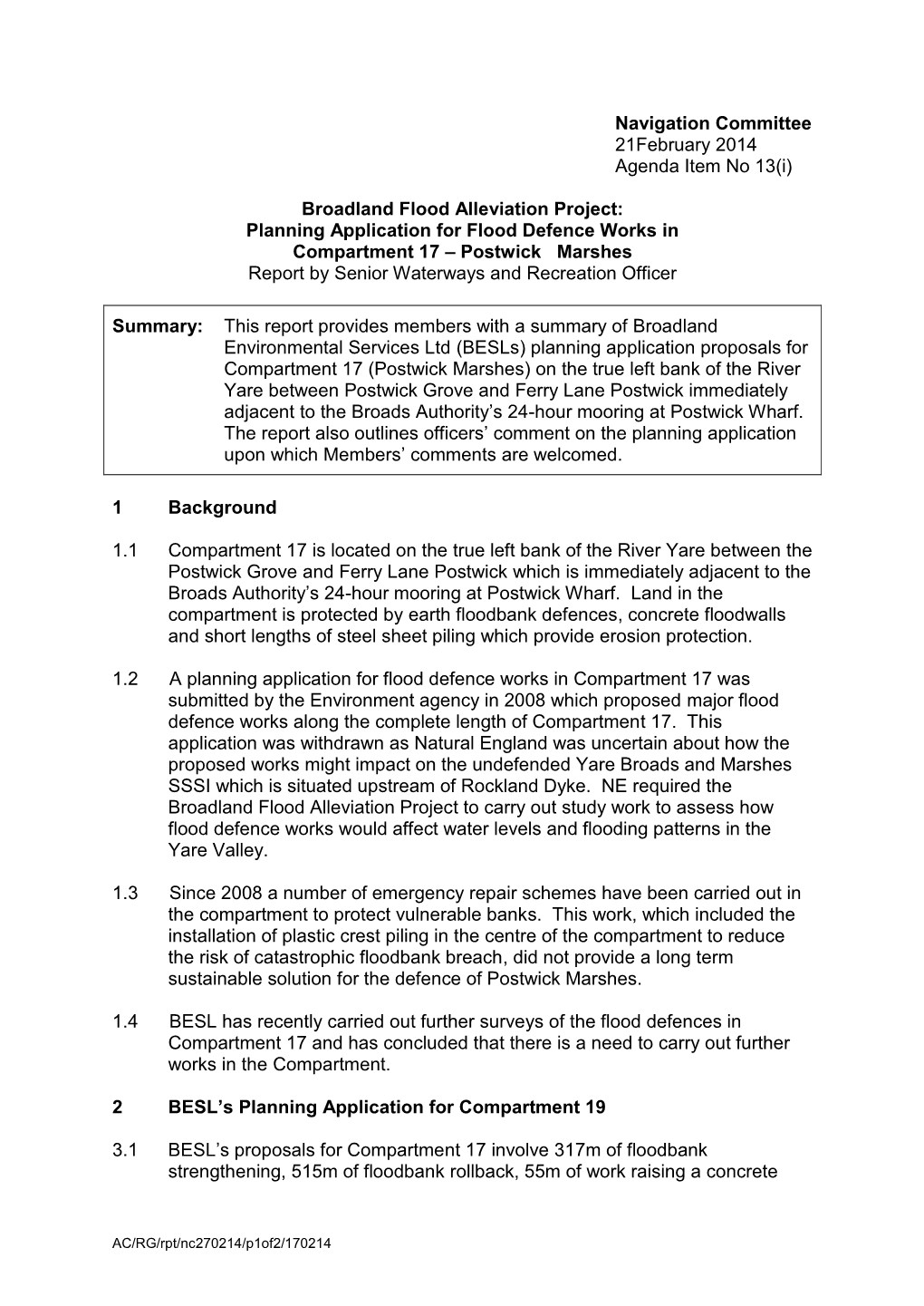 BFAP Consultation for Compartments 12 and 13 (Limpenhoe and Cantley)