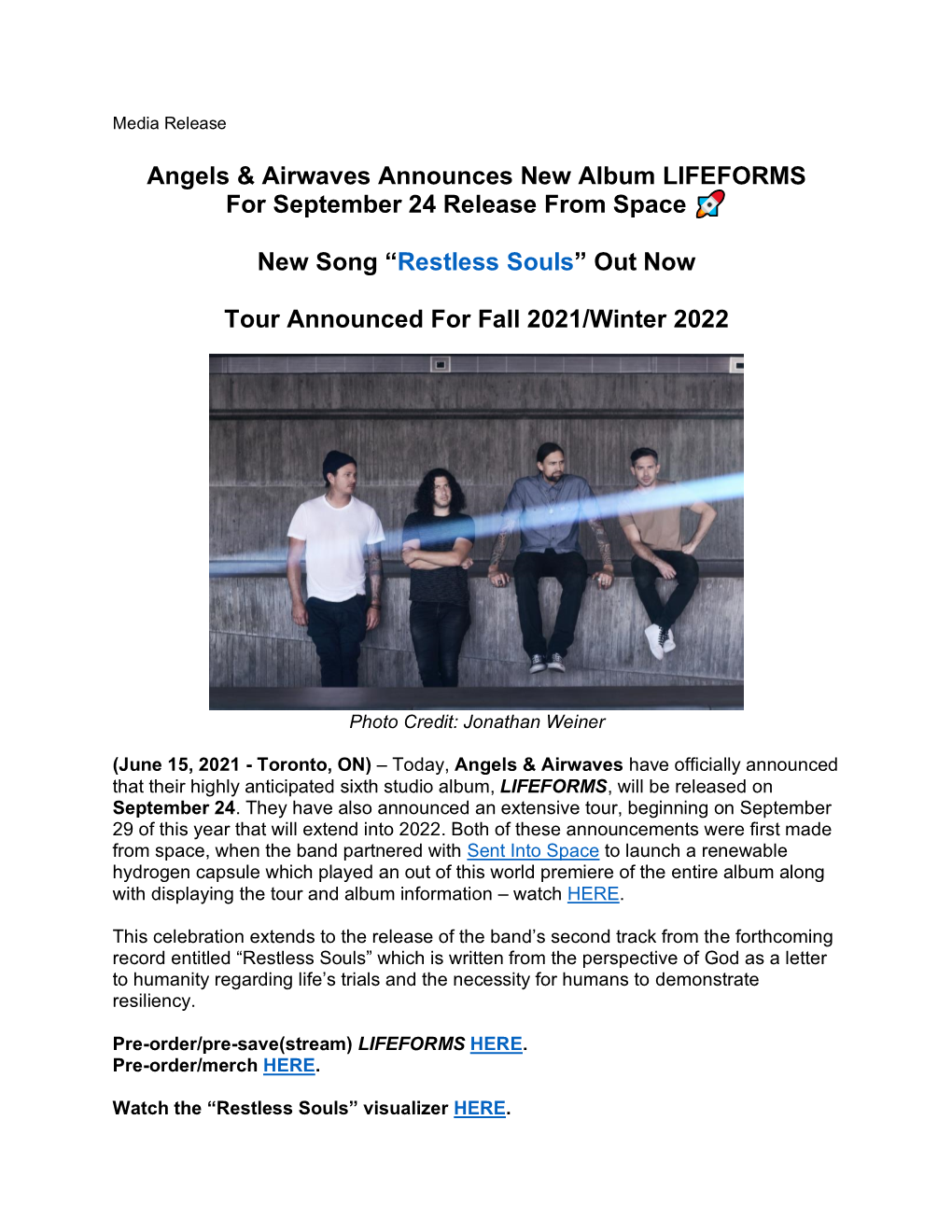 Angels & Airwaves Announces New Album Lifeforms for September 24