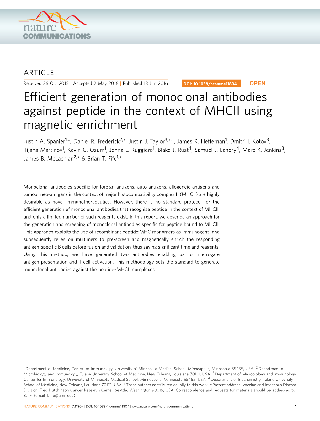 Efficient Generation of Monoclonal Antibodies Against Peptide in The