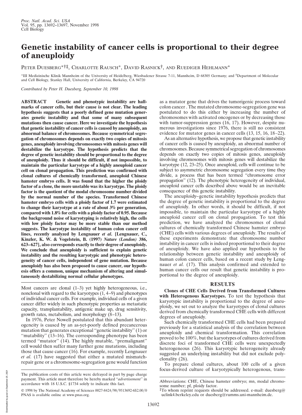 Genetic Instability of Cancer Cells Is Proportional to Their Degree of Aneuploidy