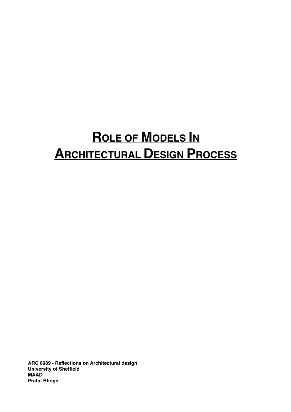 Role of Models in Architectural Design Process