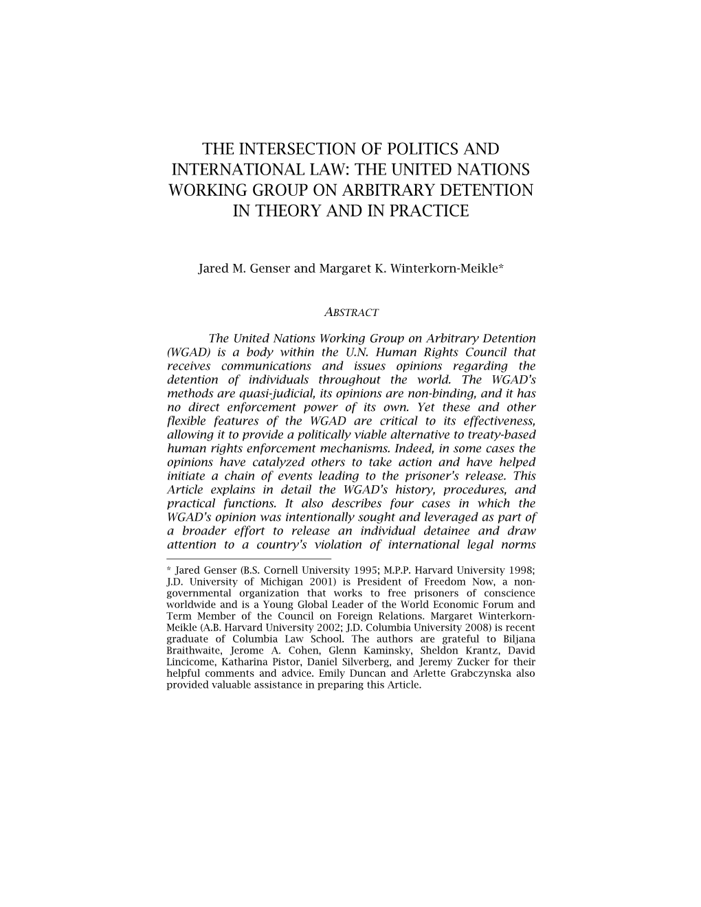 The United Nations Working Group on Arbitrary Detention in Theory and in Practice