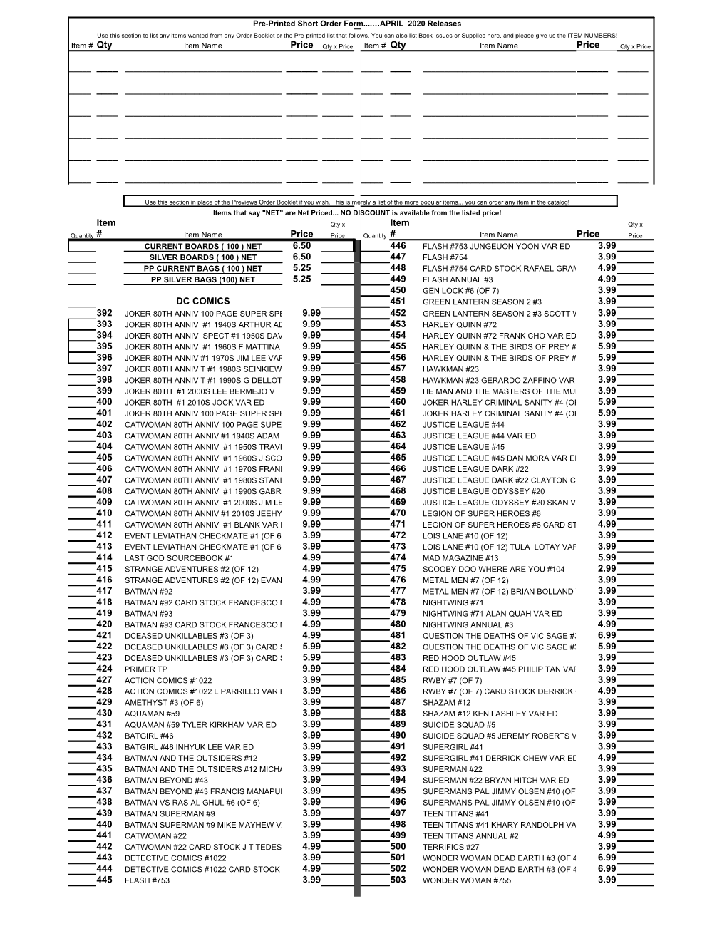 Order Form Feb for April 2020